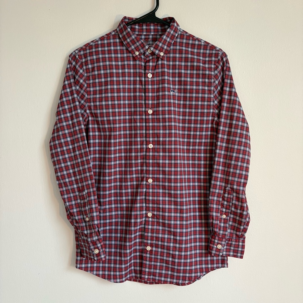Vineyard Vines Red and Blue Plaid Shirt Kids size M 12-14